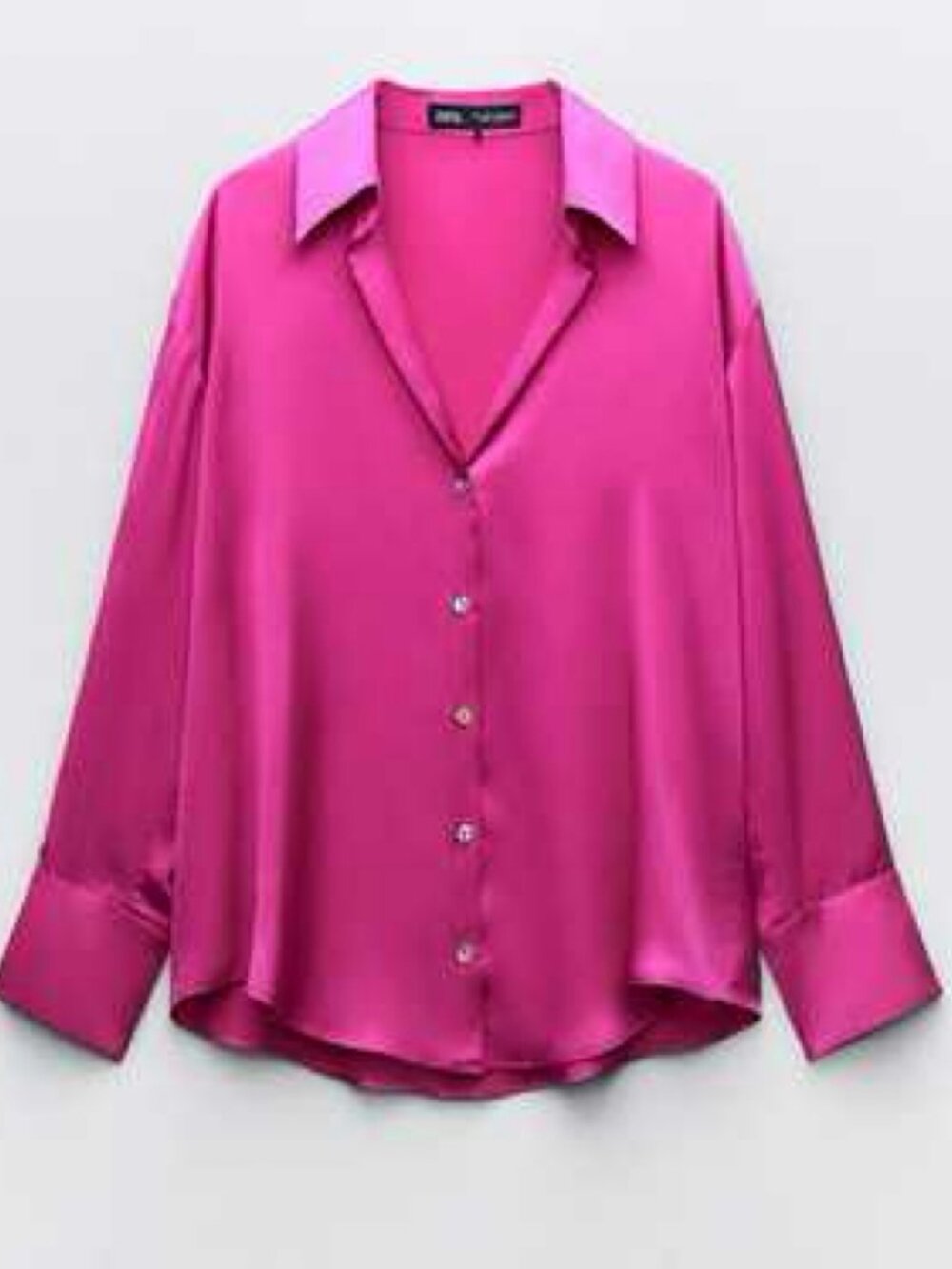 Zara Fuchsia Satin Button Down Shirt Long Sleeve